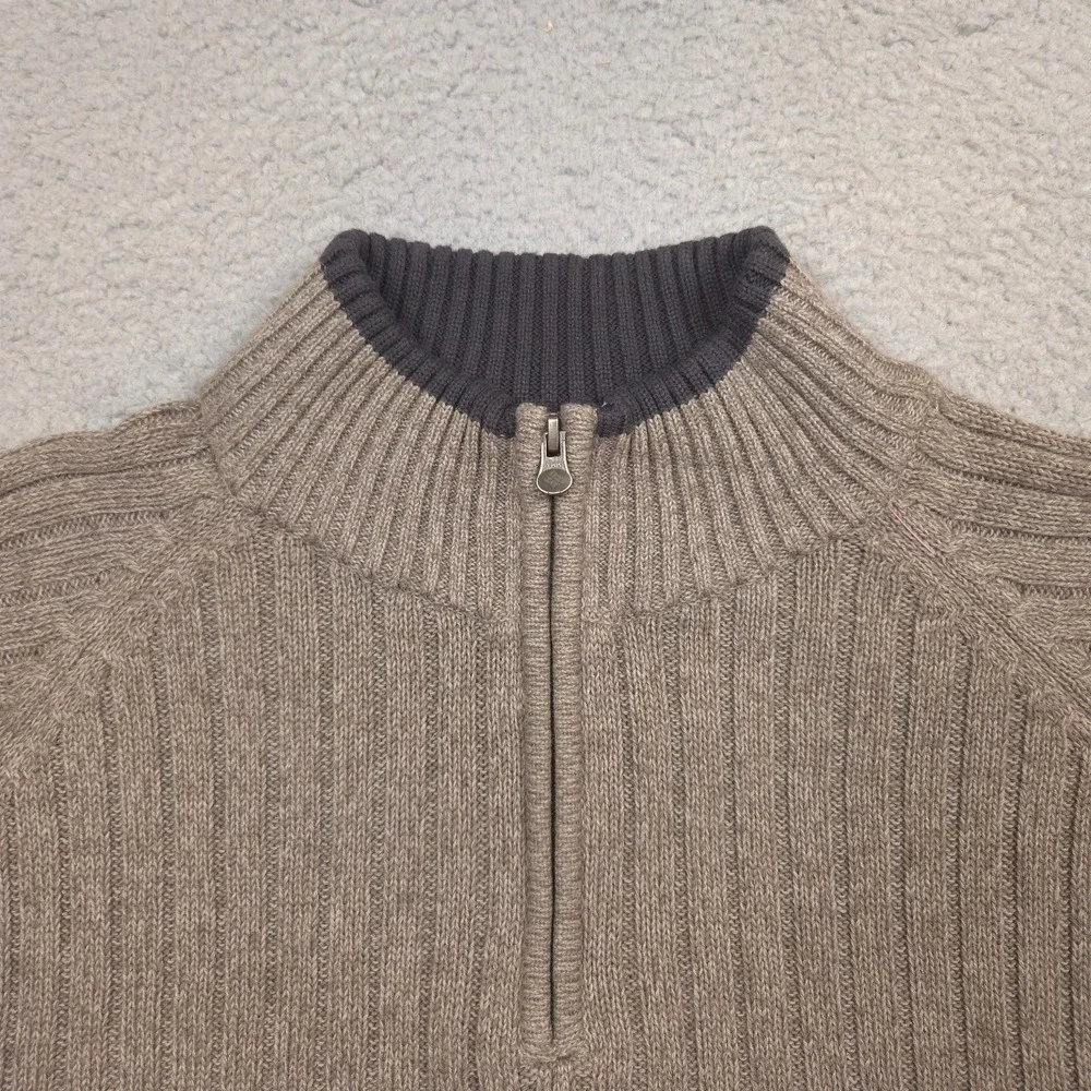 Columbia‎ Sweater Mens 2XL Brown Blue Half Zip Pullover Cotton Striped Outdoors